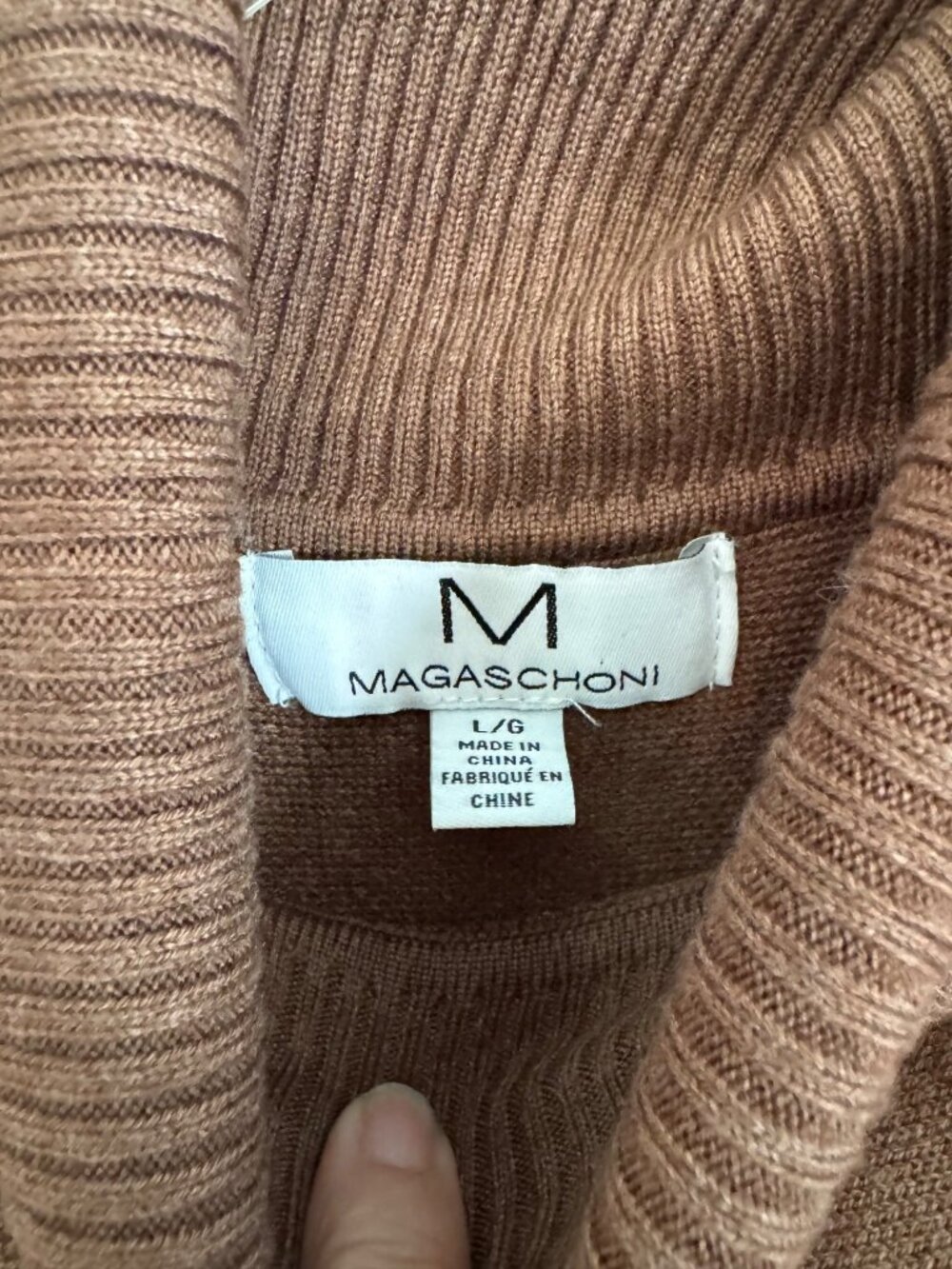 Magaschoni Poncho Sweater Brown Turtleneck Dolman Sleeve Fringe Hemline Knit L - Picture 7 of 11